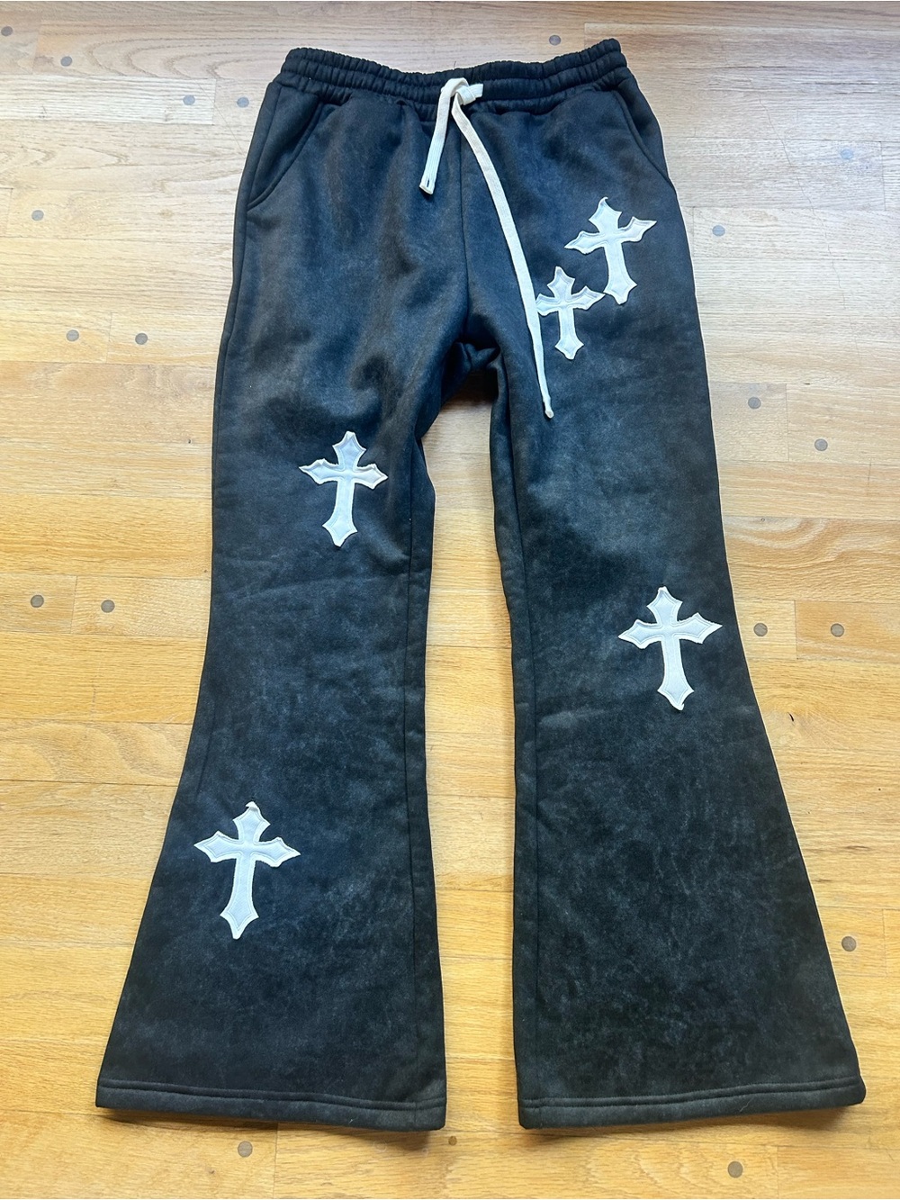 Black Cross-Appliqué Flared Sweatpants